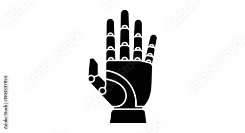 Robotic hand with metal fingers.