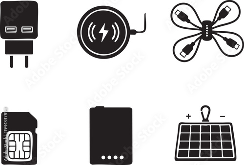 Mobile Charging and Connectivity Technology Device Silhouettes