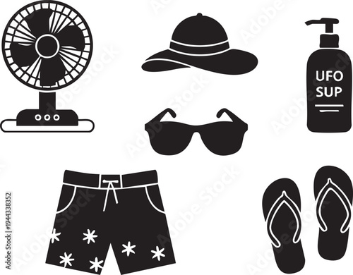 Beach Vacation Accessories and Summer Essentials Silhouettes