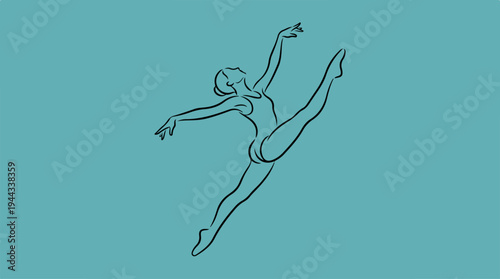 Graceful ballet dancer performing a split in elegant pose on blue background.