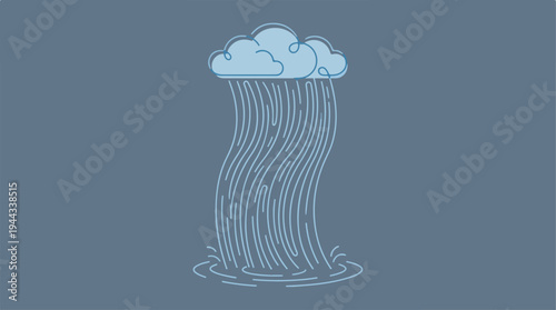 Illustration of a cloud with rain falling on a body of water.