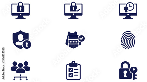 Security and protection icons for business and technology concepts