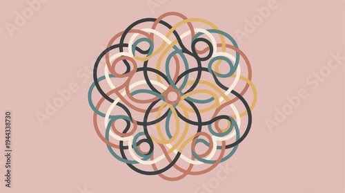 Intricate colorful circular design on a soft pink background.