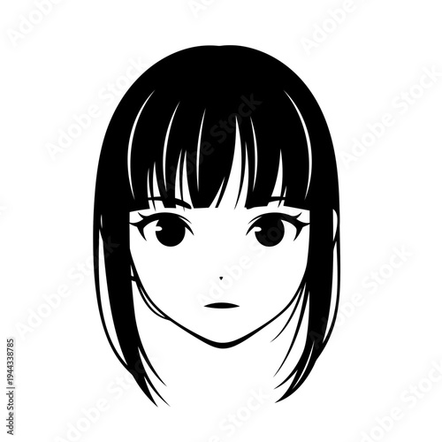 Black and White Anime Girl Portrait Illustration
