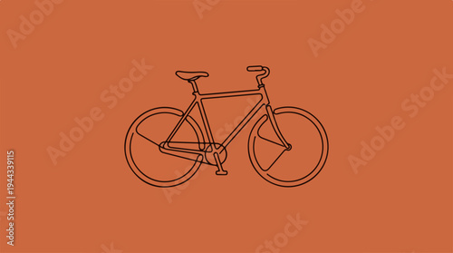 Minimalist bicycle illustration on a vibrant orange background, simple and clean design.