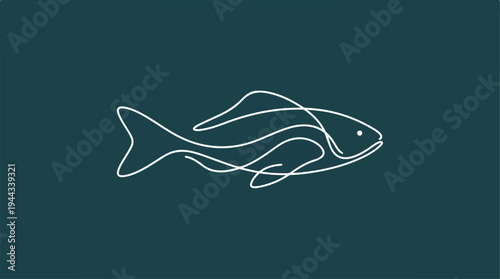 Minimalist Fish Line Art on Teal Background - Simple Illustration.