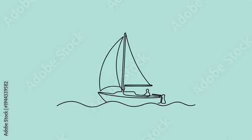 Minimalist illustration of a sailboat sailing on the ocean waves.
