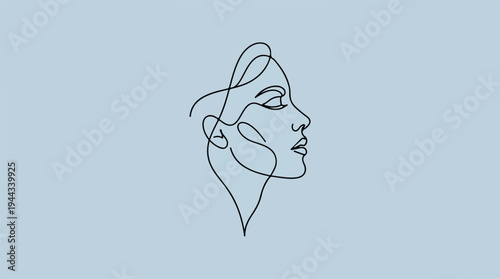 Minimalist Line Art Portrait Depicting Serene Facial Features.