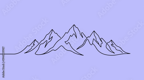 Minimalist mountain range illustration on a light purple background.