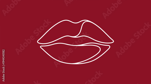 Minimalist white outline of lips on a deep red background.