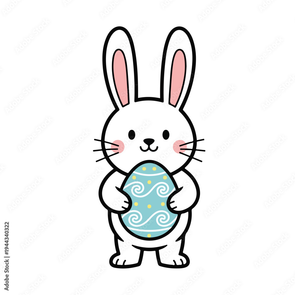 Obraz premium A simple cartoon bunny holding a decorated Easter egg