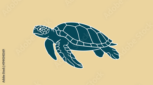 Sea turtle illustration on a light yellow background, simple design.
