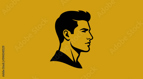 Silhouette of a mans profile against a golden background.