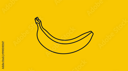 Simple banana outline on a vibrant yellow background, minimalist design.