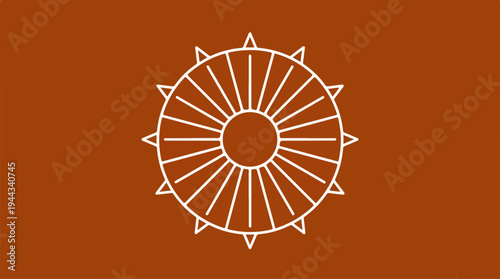The Dharma Chakra Symbol on a Brown Background.