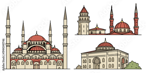 A picturesque scene of traditional buildings with towers and domes in a quaint town