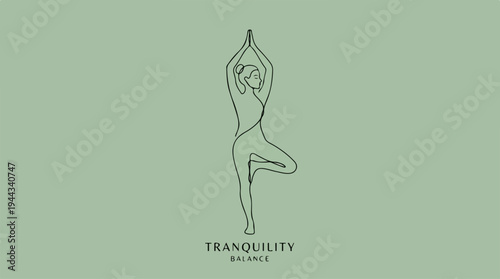 Tranquility Balance - A Minimalist Line Drawing of Yoga Pose.