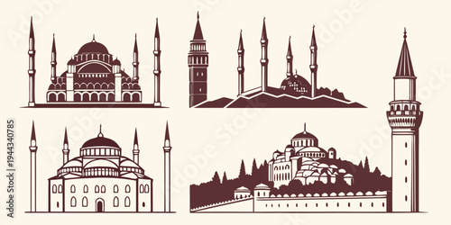 A collection of six distinct architectural landmarks from the islamic world