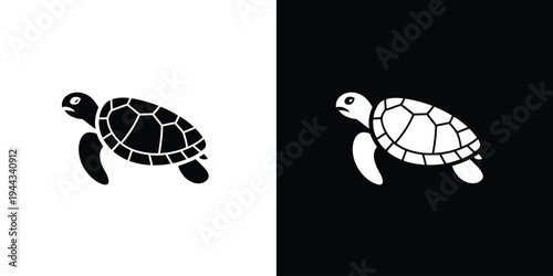 Turtle Silhouette Minimal Black and White Animal Icon
