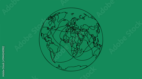 World map illustration with interconnected lines representing global networks and connections.