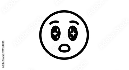Astonished Emoji Face with Starry Eyes, Shocked Expression, Wide Open Mouth