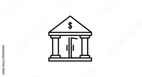 Bank Building Icon with Dollar Sign - Financial Institution Symbol