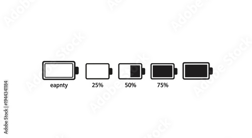 Battery Charge Levels: Empty to Full, Indicating Power Status and Energy Levels