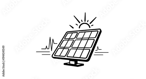 Solar Panel with Sun and Energy Wave Icon - Renewable Energy Concept