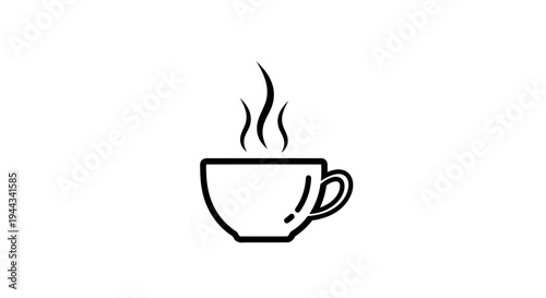 Steaming Hot Coffee Cup Icon, Minimalist Line Art, Morning Beverage Symbol