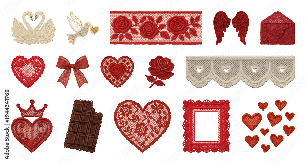 Fototapeta premium PNG Romantic lace and red embellishments, transparent background