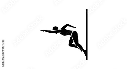 Swimmer Pushing Off Wall in Pool, Freestyle Stroke, Dynamic Action Silhouette