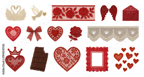PNG Romantic lace and red embellishments, transparent background