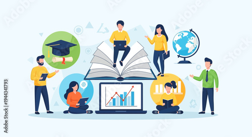 Online Education Concepts: Study, Learning, Knowledge, Graduation, Globe, Data Analysis