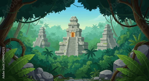 Pixel Art Ancient Jungle Temple Ruins Landscape