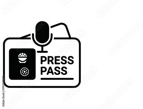 Black icon of a press pass with a microphone and camera lens