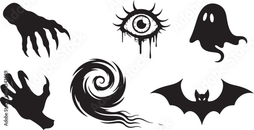 Halloween icons set with spooky silhouettes and creepy symbols