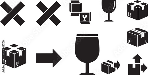 Logistics and shipping icons with wine glass symbol