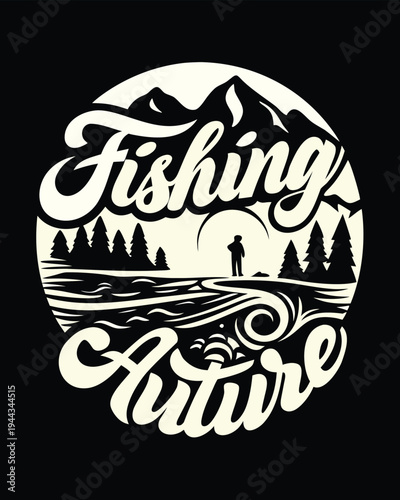 A solitary figure enjoys fishing amidst the tranquil nature scenery, blending with mountain typography