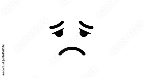 Sad Face Emoji Drawing, Simple Line Art with Drooping Eyes and Mouth