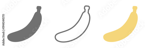バナナアイコン3種セット（カラー・線画・モノクロ）