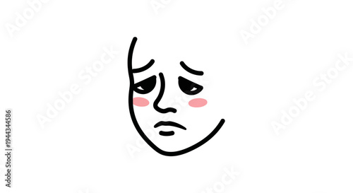 Sad Face Emoji Drawing with Blushing Cheeks, Expressing Sadness and Disappointment