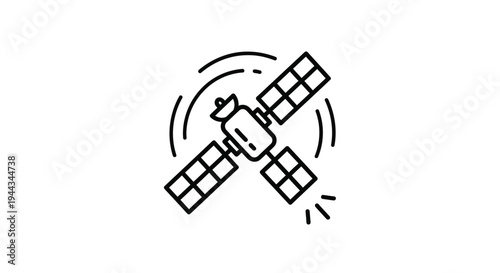Satellite Icon, Spacecraft Orbiting Earth, Technology and Communication Concept