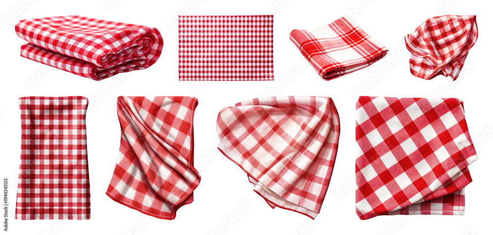 Obraz premium PNG Red checkered fabric patterns collection on transparent background