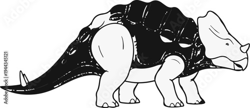 Black and white illustration of a horned dinosaur