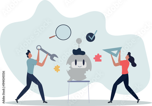 Youth in tech and teenagers work with robots coding.person's life situation and his activities.