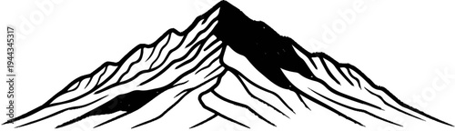 Black and white illustration of a majestic mountain range with sharp peaks