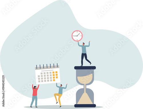 Time management.Cartoon tiny people schedule business tasks of month in calendar timetable.work with priority list.person's life situation and his activities.