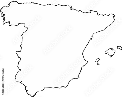 Black outline map of the Iberian Peninsula, showing islands