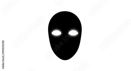 Mysterious Black Mask with Glowing White Eyes, Abstract Face Silhouette