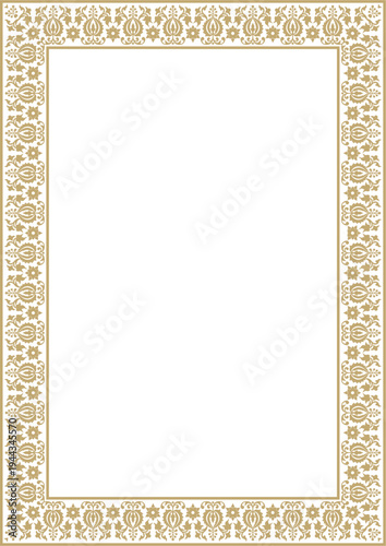 Vector square gold ancient Russian ornament. Slavic rectangle, border, frame. Painting of the royal chambers.
